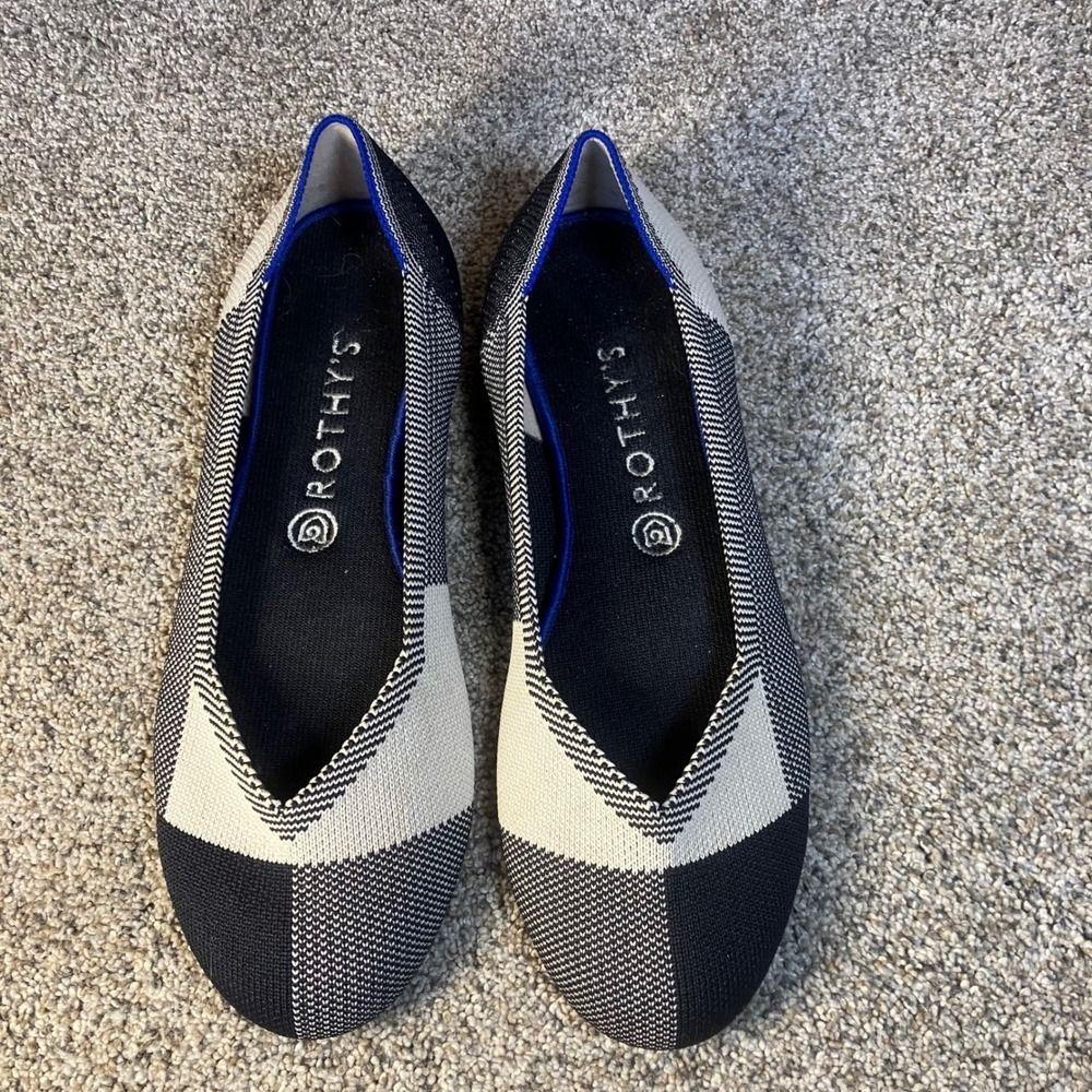 Rothy's Black & White Chevron Pointed Flats